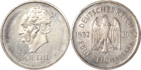 5 Reichsmark 1932 A Goethe Jaeger 351 Vom Erstabschlag. Stempelglanz