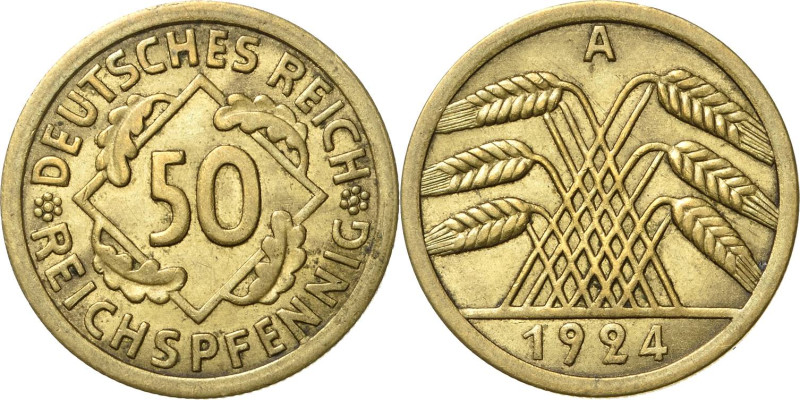 Kleinmünzen
 50 Reichspfennig 1924 A Jaeger 318 Selten. Sehr schön-vorzüglich...