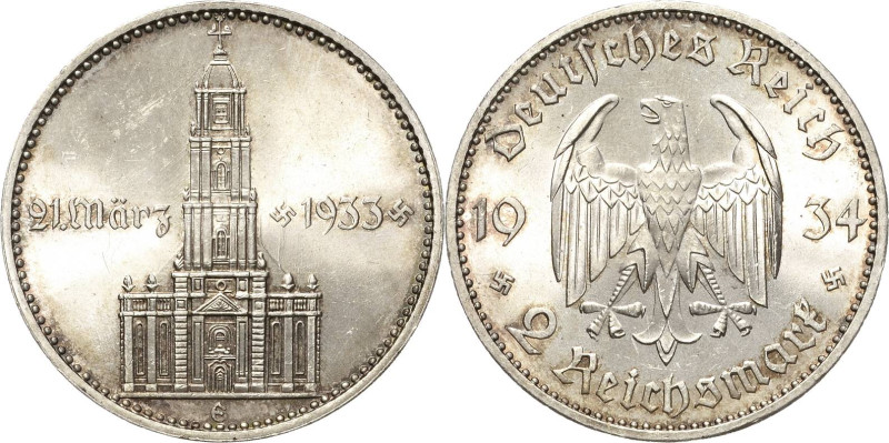 2 Reichsmark 1934 E Garnisonkirche mit Datum Jaeger 355 Prachtvolles Exemplar. K...