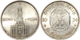 2 Reichsmark 1934 E Garnisonkirche mit Datum Jaeger 355 Prachtvolles Exemplar. Kl. Kratzer, fast Stempelglanz