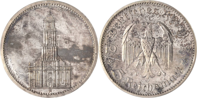 5 Reichsmark 1934 F Garnisonkirche ohne Datum Jaeger 357 Vom polierten Stempel. ...