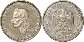 2 Reichsmark 1934 F Schiller Jaeger 358 Leicht berieben, Polierte Platte