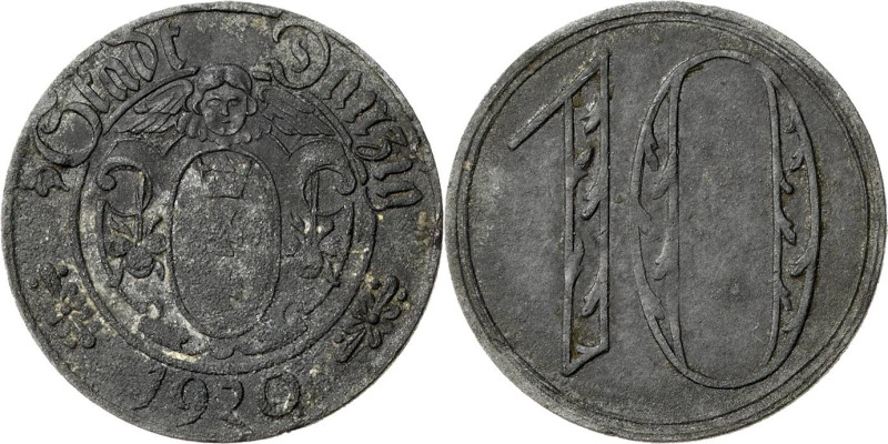 10 Pfennig 1920. Große Wertzahl Jaeger D 1 b Selten. Leichte Prägeschwäche, leic...