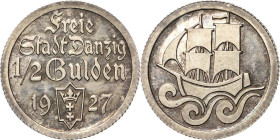 1/2 Gulden 1927. Kogge Jaeger D 6 Sehr selten in dieser Erhaltung. Kl. Kratzer, Polierte Platte-