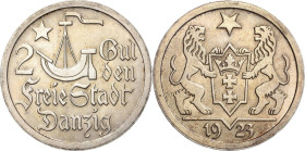 2 Gulden 1923. Kogge Jaeger D 8 Kl. Kratzer, fast vorzüglich/vorzüglich