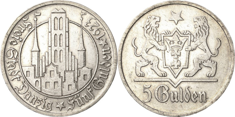 5 Gulden 1923. Marienkirche Jaeger D 9 Kl. Kratzer, sehr schön+