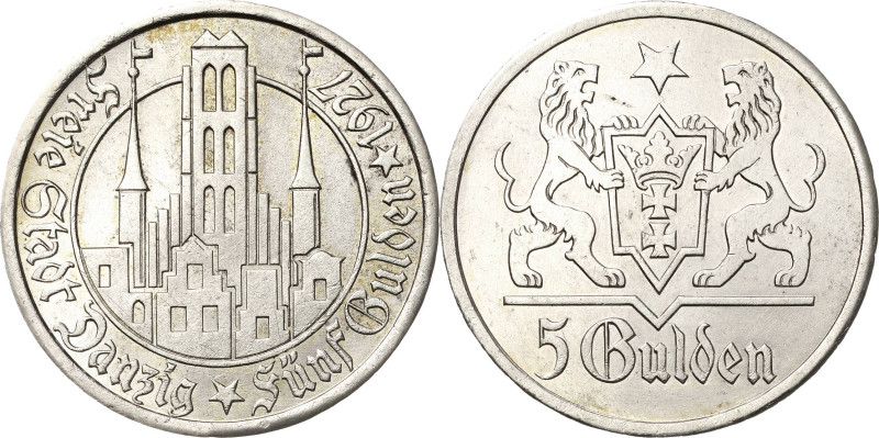 5 Gulden 1927. Marienkirche Jaeger D 9 Seltener Jahrgang. Leicht berieben, vorzü...