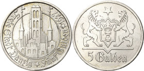 5 Gulden 1927. Marienkirche Jaeger D 9 Seltener Jahrgang. Leicht berieben, vorzüglich+