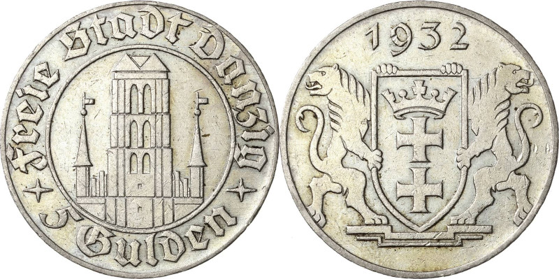 5 Gulden 1932. Marienkirche Jaeger D 17 Selten. Sehr schön-vorzüglich