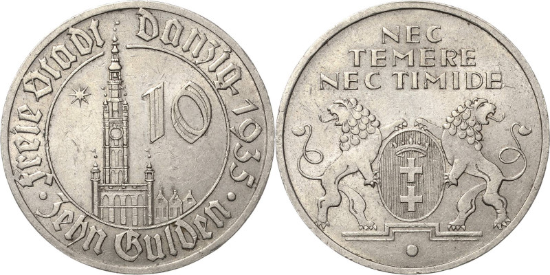 10 Gulden 1935. Rathaus Jaeger D 20 Sehr selten. Fast vorzüglich