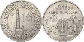 10 Gulden 1935. Rathaus Jaeger D 20 Sehr selten. Fast vorzüglich