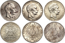 Preußen
Lot-3 Stück 3 Mark 1911, 1912 (2x) Fast prägefrisch