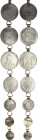 Druschka 19. Jhd. Münzkette bestehend aus Habsburg-Taler 1780 SK(B)PD-Kremnitz. Salzburg-Taler 1793. Würzburg-Taler 1785, MP-Würzburg. Sachsen-2/3 Tal...