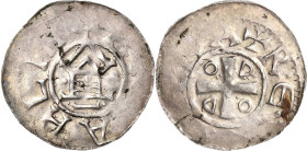 Sachsen - Kaiserliche Gepräge
Otto-Adelheid-Pfennige ab 983 Hochrandpfennig um 983/1000. Kirchengebäude zwischen zwei kleinen Kugeln, ... AHLH ... / ...