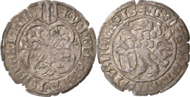 Sachsen - Das Kurfürstentum
Herzog Wilhelm III. von Thüringen Pfahlschildgroschen o.J. (1451/1456), Gotha Mit Punkt hinter Löwenrücken und übergroßer...