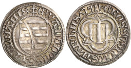 Sachsen - Das Kurfürstentum
Kurfürst Ernst, Herzog Albrecht, Herzog Wilhelm III. mit Kurfürstin Margaretha 1475-1482 Spitzgroschen 1475, Patriarchenk...