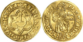Sachsen-Kurlinie ab 1486 bis 1547 (Ernestiner)
Albrecht (1464) 1485-1500 Goldgulden o.J. (1485/1500), Kreuz-Leipzig Reichsapfel in Dreipass, ALBERTVS...