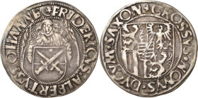 Sachsen-Kurlinie ab 1486 bis 1547 (Ernestiner)
Friedrich III., Albrecht und Johann 1486-1500 Engelgroschen (Schreckenberger) o.J. Halbmond mit Stern/...