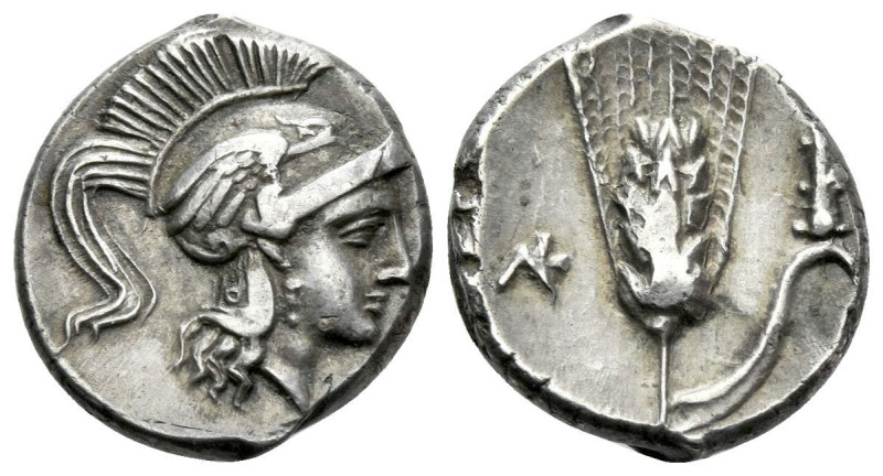 Lucania, Lucani Drachm circa 280-278, AR 15.00 mm., 3.05 g.
Helmeted head of At...