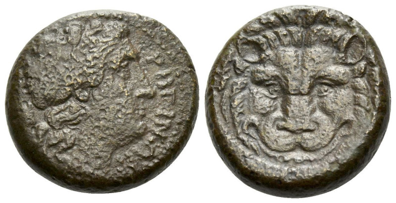 Bruttium, Rhegium Bronze circa 351-280, Æ 18.00 mm., 7.90 g.
Facing lion mask w...