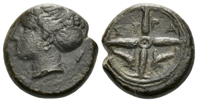 Sicily, Syracuse Bronze circa 405, Æ 15.00 mm., 3.79 g.
Head of nymph l., hair ...