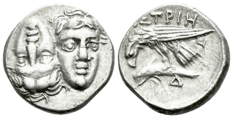 Moesia, Istros Drachm IV century, AR 19.00 mm., 5.25 g.
Facing mae heads, the l...
