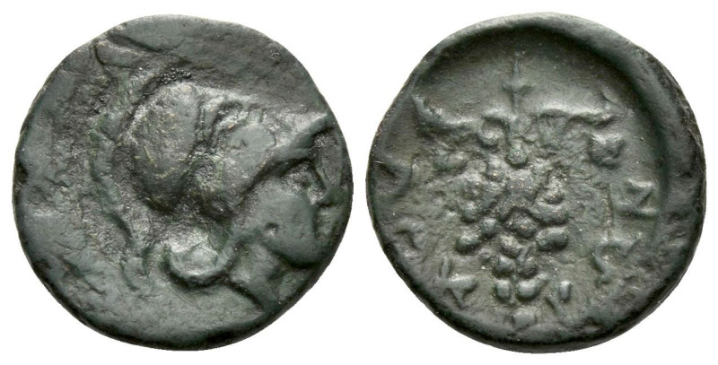 Locris, Locris Bronze III cent., Æ 13.90 mm., 1.52 g.
Helmeted head of Athena r...