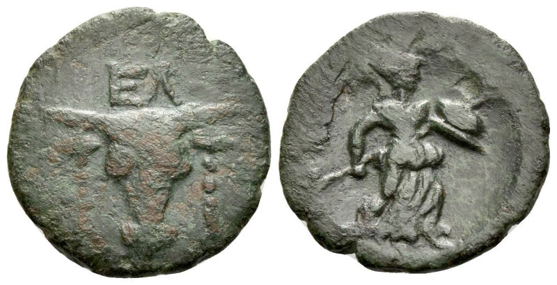 Phocis, Elateia Bronze II cent., Æ 18.20 mm., 3.71 g.
Facing bull’s head with E...