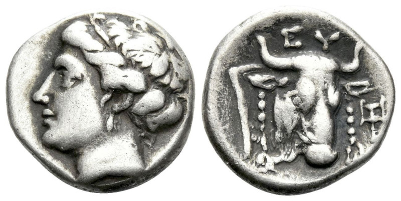 Euboea, Eretria Drachm circa 340-290, AR 15.00 mm., 3.75 g.
Head of nymph l. Re...