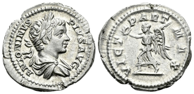 Caracalla, 198-217 Denarius Rome circa 202, AR 20.20 mm., 3.33 g.
Laureate and ...