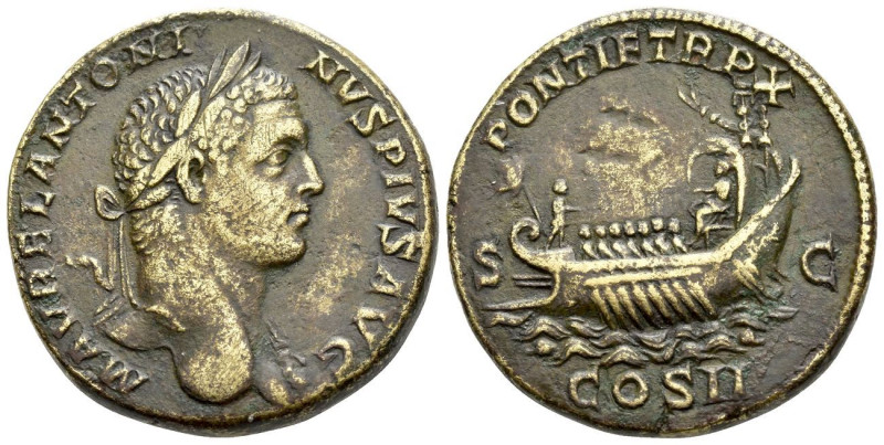 Caracalla, 198-217 Sestertius Rome 207, Æ 32.00 mm., 25.94 g.
Laureate bust r.,...