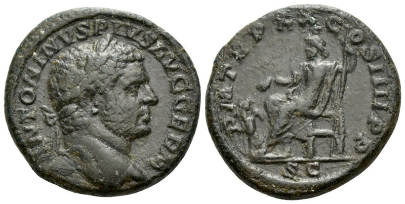 Caracalla, 198-217 As Rome 217, Æ 24.00 mm., 9.64 g.
Laureate head r. Rev. Plut...
