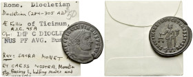 Diocletian, 284-305 Follis Ticinum 300-303 - Sold with original collector's ticket.