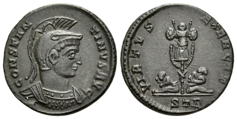 Constantine I, 307-337 Follis Treveri 320, Æ 18.00 mm., 2.98 g.
Helmeted and cu...