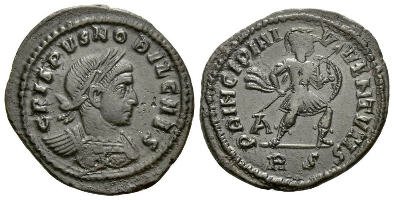Crispus caesar, 317-326 Follis Rome 317, Æ 22.00 mm., 3.11 g.
Laureate and cuir...
