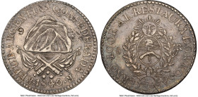 La Rioja. Provincial 8 Reales 1840-R AU Details (Private Countermark) NGC, La Rioja mint, KM8, Janson-57. "REPUB" in legend. A curious "9" countermark...