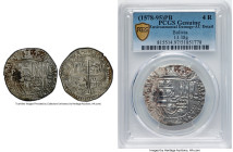Philip II Cob 4 Reales ND (1578-1595) P-B AU Details (Environmental Damage) PCGS, Potosi mint, Cal-525. 13.38gm. Accompanied by the original collector...