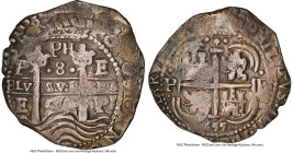 Philip IV Cob 8 Reales 1655 P-E-PH VF Details (Environmental Damage) NGC, Potosi mint, KM21, Call-1511. 26.92gm. Three date digits to the reverse vari...