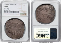 Charles II Cob 8 Reales 1668 P-E XF40 NGC, Potosi mint, KM26, Cal-699. 27.38gm. A broad flan reveals the date in the peripheral legends, not above the...