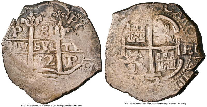 Charles II Cob 8 Reales 1672 P-E XF45 NGC, Potosi mint, KM26, Cal-703. 28.62gm. ...