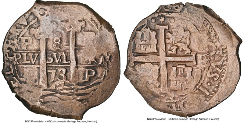 Charles II Cob 8 Reales 1673 P-E XF40 NGC, Potosi mint, KM-R26, Cal-704. 27.36gm...
