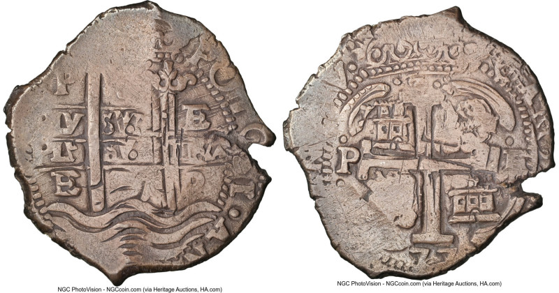 Charles II Cob 8 Reales 1677 P-E XF45 NGC, Potosi mint, KM26, Cal-709. 27.74gm. ...