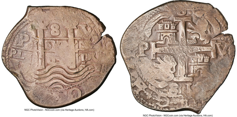Charles II Cob 8 Reales 1681 P-V XF40 NGC, Potosi mint, KM26, Cal-719. 26.52gm. ...