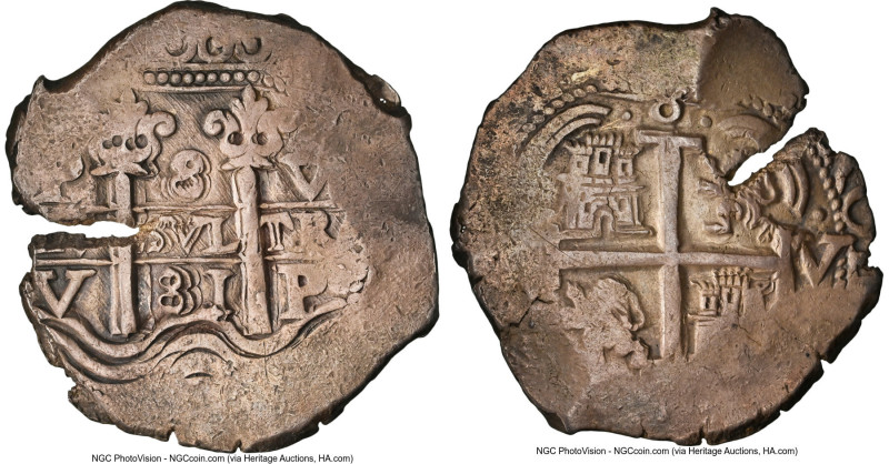 Charles II Cob 8 Reales 1681 P-V XF Details (Planchet Flaw) NGC, Potosi mint, KM...
