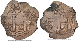 Charles II Cob 8 Reales 1682 P-V XF45 NGC, Potosi mint, KM26, Cal-720. 26.60gm. A pleasing mid-grade representative displaying confidently struck devi...