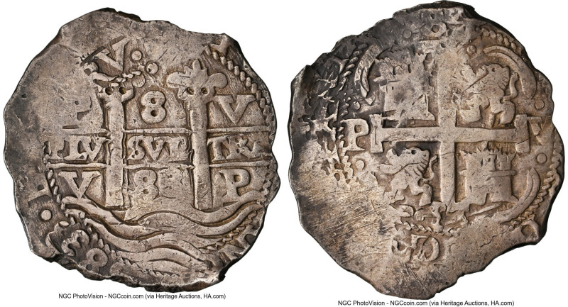 Charles II Cob 8 Reales 1683 P-V XF40 NGC, Potosi mint, KM26, Cal-721. 27.15gm. ...