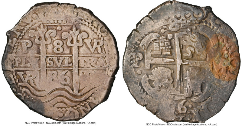 Charles II Cob 8 Reales 1686 P-VR XF Details (Environmental Damage) NGC, Potosi ...
