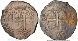 Charles II Cob 8 Reales 1686 P-VR XF Details (Environmental Damage) NGC, Potosi mint, KM26, Cal-727. 27.30gm. Accompanied by the original collector en...