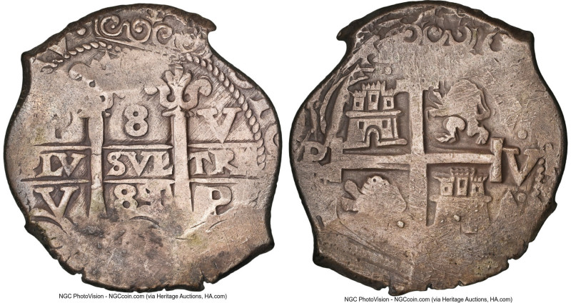 Charles II Cob 8 Reales 1689 P-VR XF Details (Reverse Scratched) NGC, Potosi min...
