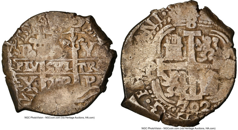 Philip V Cob 8 Reales 1702 P-Y XF40 NGC, Potosi mint, KM31, Cal-1536. 26.63gm. A...